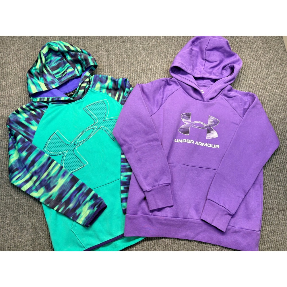 Under Armour Kids ColdGear Hoodie Bundle Purple Teal Tie Dye Lot 2 YLG Large